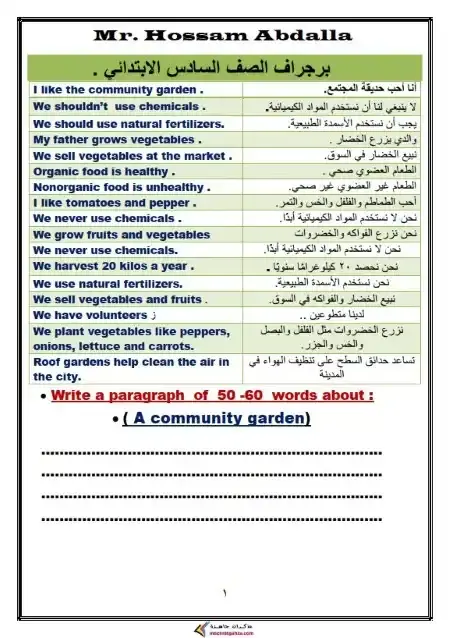 براجرافات انجليزي الصف السادس الابتدائي الترم الاول 2025 PDF