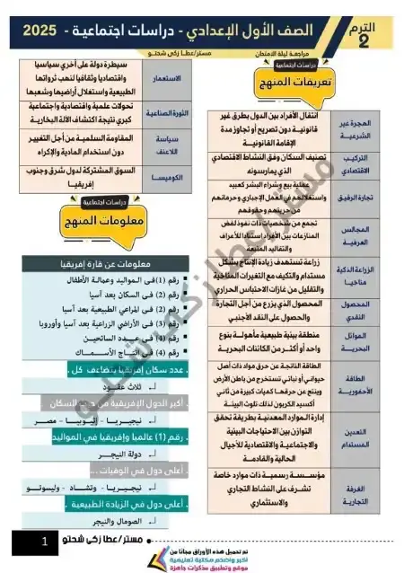 مراجعة دراسات اولى اعدادي الترم الثاني 2025 مستر عطا زكي شحتو