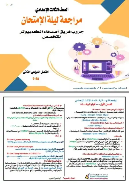 ملخص حاسب آلي تالتة اعدادي الترم الثاني فريق اصدقاء الكمبيوتر