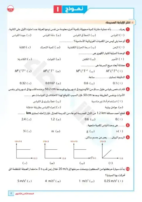 نماذج الاضواء لشهر اكتوبر 2025 فيزياء تانية ثانوي بالاجابات