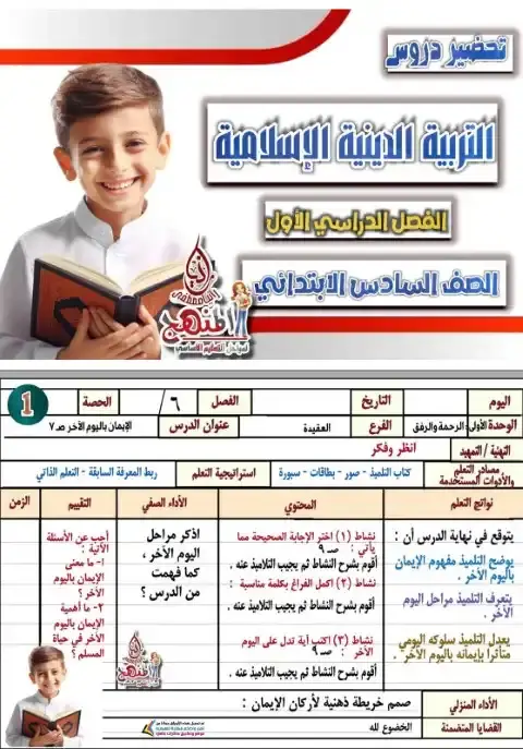 تحضير دروس التربية الاسلامية سادسة ابتدائي ترم اول 2026 مس رانيا مصطفى - 4691