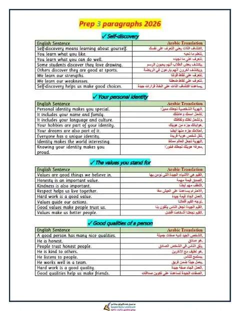 براجرافات انجليزي تالتة اعدادي ترم اول 2026 مترجمة مستر محمد عطية