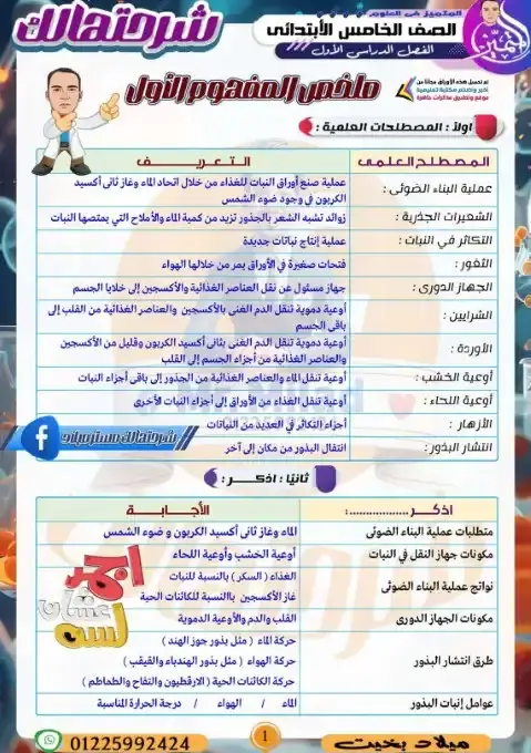 ملخص علوم خامسة ابتدائي ترم اول 2026 مستر ميلاد بخيت