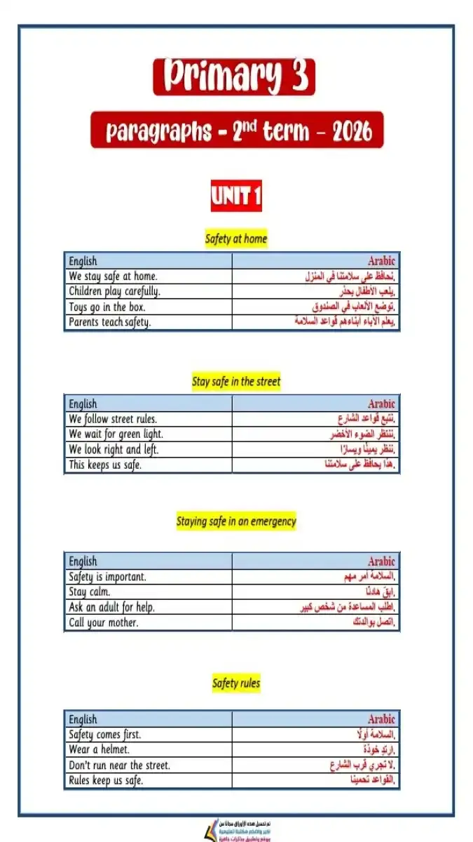 ملف PDF براجرافات الصف الثالث الابتدائي الترم الثاني 2026 مترجمة شاملة من إعداد مستر محمد عطية
