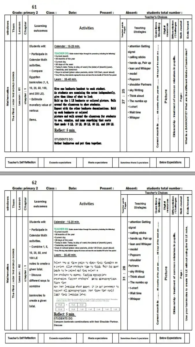 حمل الآن دفتر تحضير Math للصف الثاني الابتدائي (ترم ثاني 2026). ملف PDF شامل 60 صفحة لتنظيم الأهداف والاستراتيجيات التعليمية للمادة