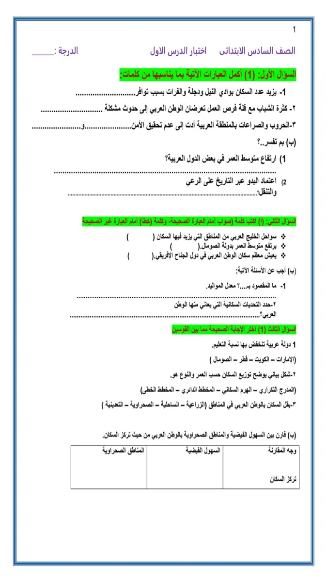 ملف PDF لامتحانات دروس ووحدات دراسات للصف السادس الابتدائي الترم الثاني 2026، نماذج تدريبية واختبارات مستوى لمساعدة الطلاب.