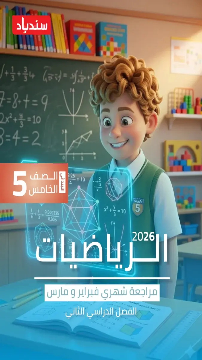 صورة غلاف مراجعة رياضيات لشهر مارس 2026 للصف الخامس الابتدائي بالإجابات