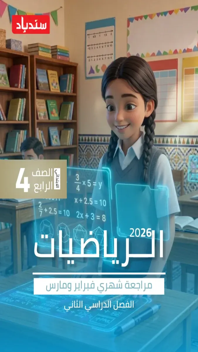 صورة غلاف مراجعة الرياضيات لشهري فبراير ومارس 2026 للصف الرابع الابتدائي بالإجابات