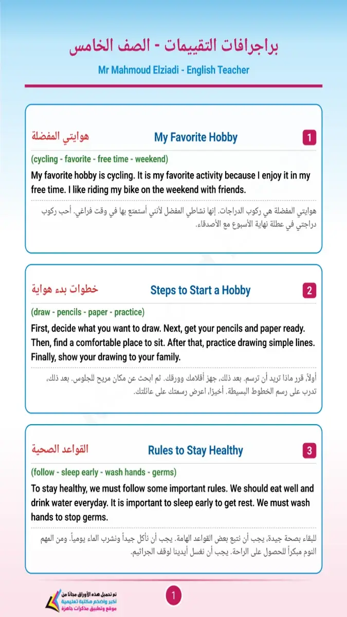 صورة غلاف براجرافات تقييمات اللغة الإنجليزية لشهر أبريل للصف الخامس الابتدائي 2026 بالإجابات
