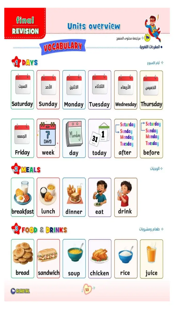 صورة غلاف مراجعة كلمات اللغة الانجليزية للصف الاول الابتدائي الترم الثاني 2026