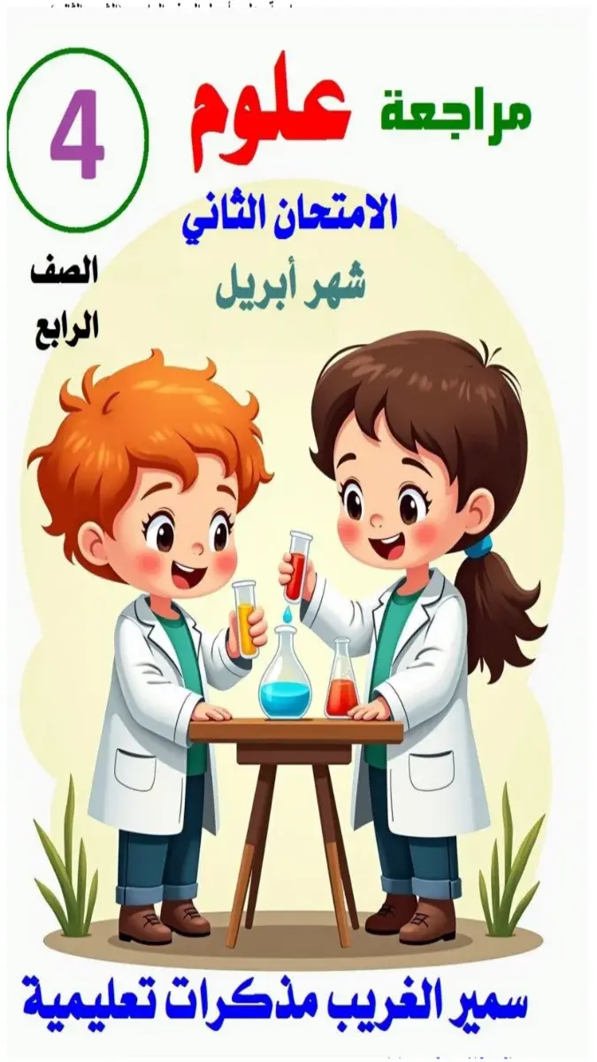 صورة غلاف مراجعة العلوم لشهر ابريل 2026 للصف الرابع الابتدائي بالإجابات