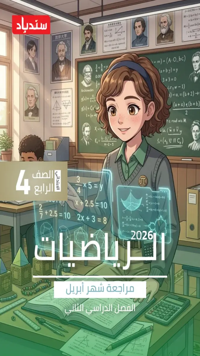 صورة غلاف مراجعة الرياضيات لشهر ابريل 2026 للصف الرابع الابتدائي بالإجابات