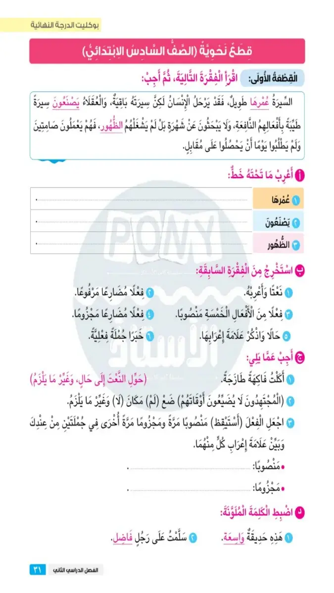 صورة غلاف قطع نحو للصف السادس الابتدائي الترم الثاني 2026 بالإجابات