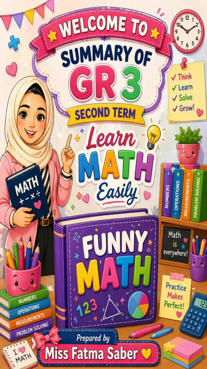 صورة غلاف ملخص منهج Math للصف الثالث الابتدائي الترم الثاني 2026