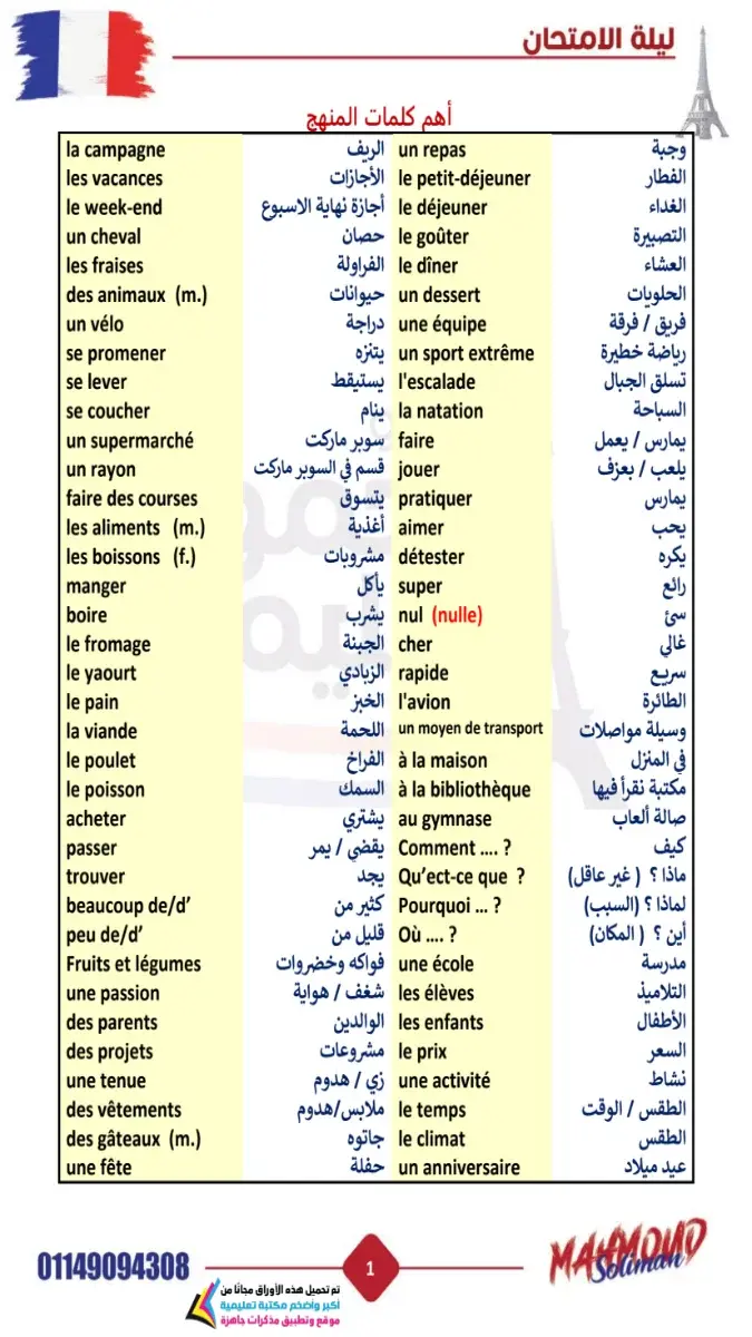 صورة غلاف مراجعة اللغة الفرنسية للصف الثالث الثانوي 2026