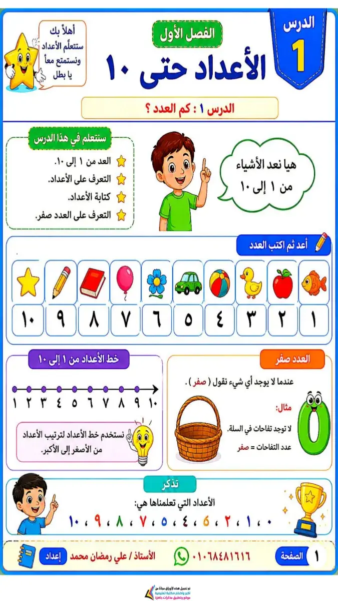 صورة غلاف مذكرة الرياضيات للصف الاول الابتدائي الترم الاول 2027