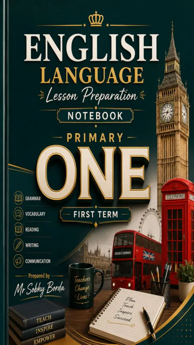 صورة غلاف دفتر تحضير دروس اللغة الانجليزية للصف الاول الابتدائي الترم الاول 2027