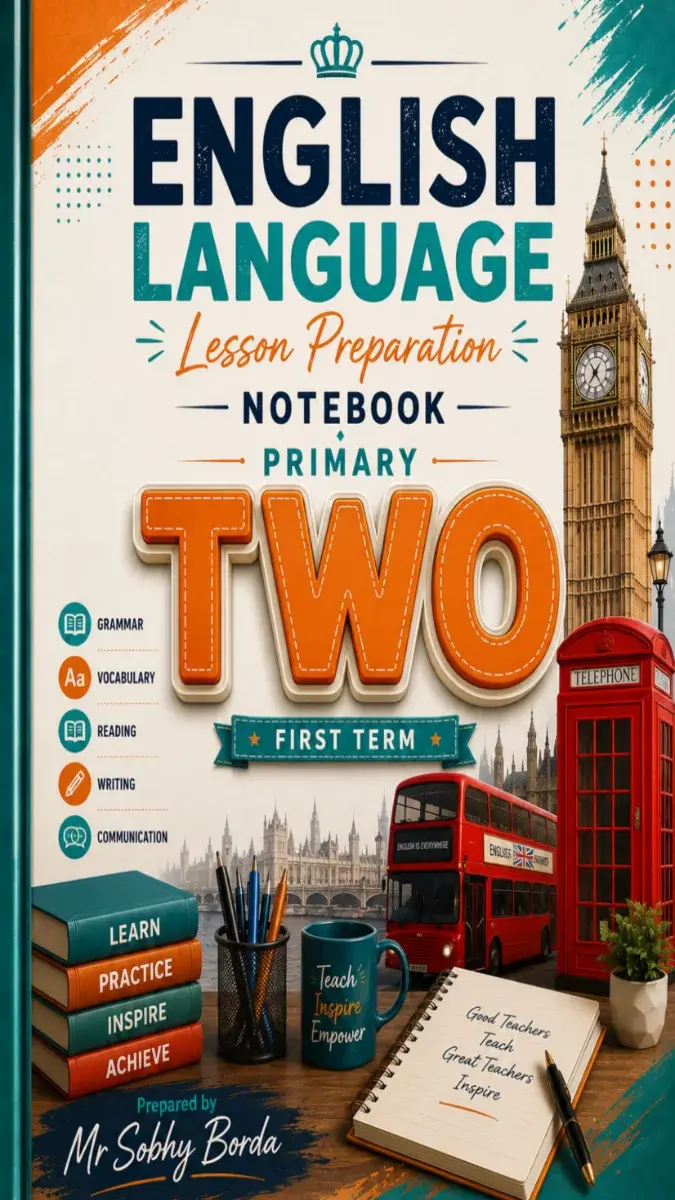 صورة غلاف دفتر تحضير اللغة الانجليزية للصف الثاني الابتدائي الترم الاول 2027