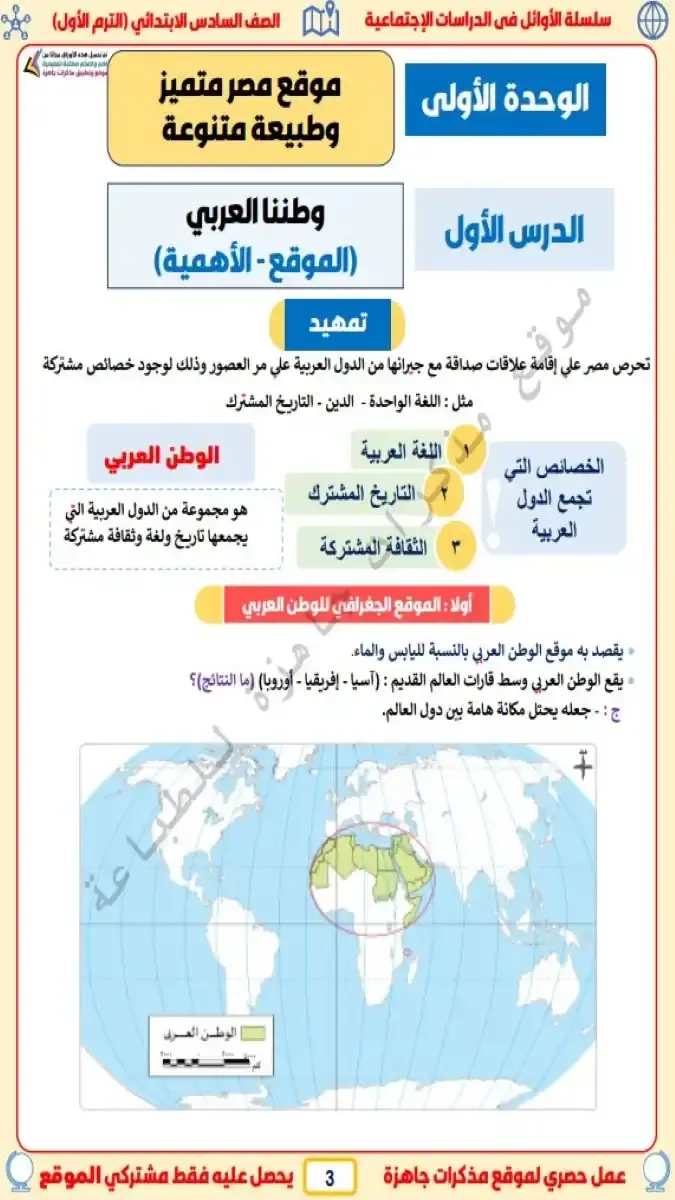 صورة غلاف مذكرة الدراسات الاجتماعية للصف السادس الابتدائي الترم الاول 2027