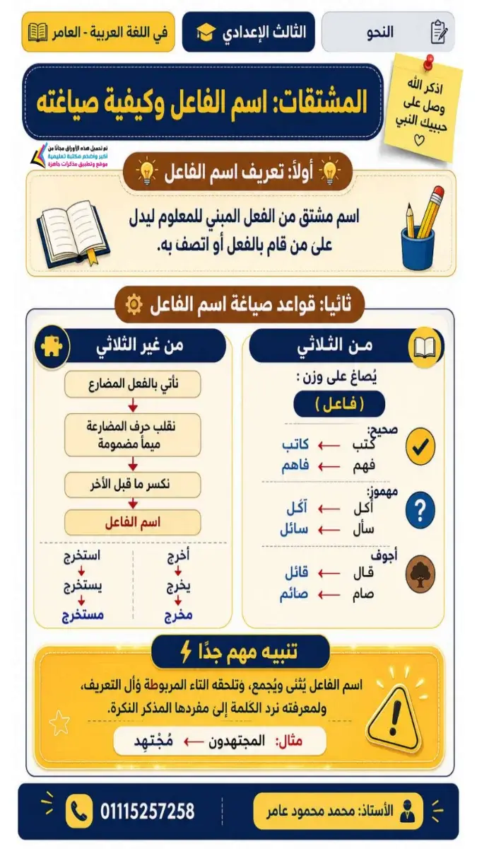 صورة غلاف مذكرة النحو للصف الثالث الاعدادي الترم الاول 2027