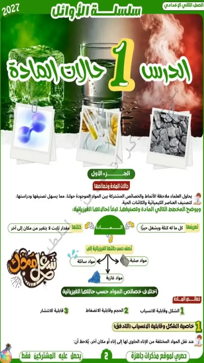 صورة غلاف مذكرة شرح علوم للصف الثاني الاعدادي الترم الاول 2027