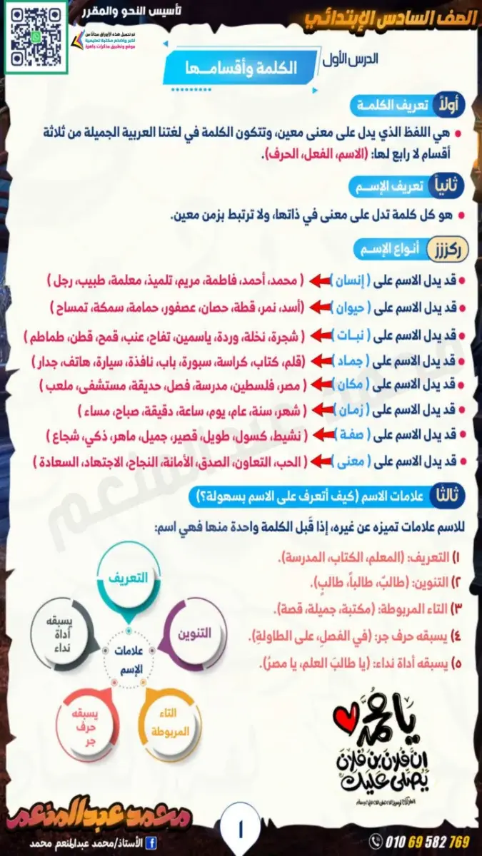 صورة غلاف مذكرة تأسيس النحو للصف السادس الابتدائي الترم الاول 2027