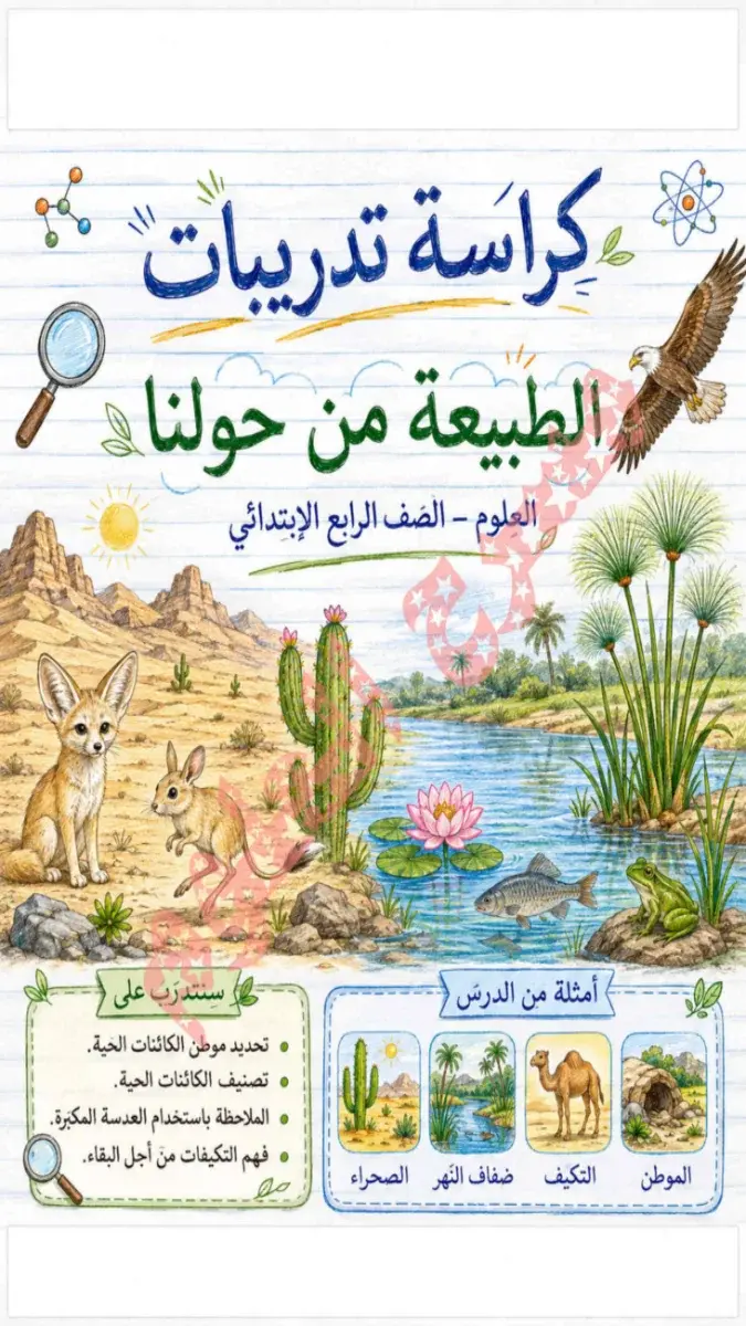 صورة غلاف كراسة تدريبات العلوم للصف الرابع الابتدائي الترم الأول 2027