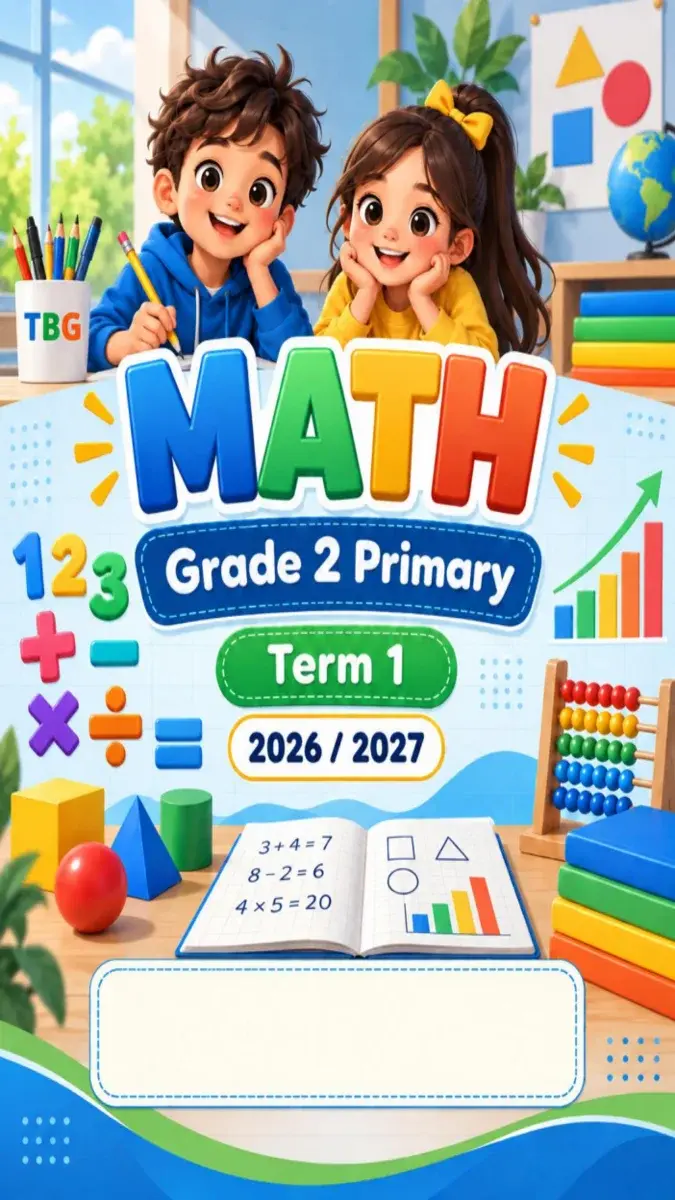 صورة غلاف دفتر تحضير Math للصف الثاني الابتدائي الترم الاول 2027