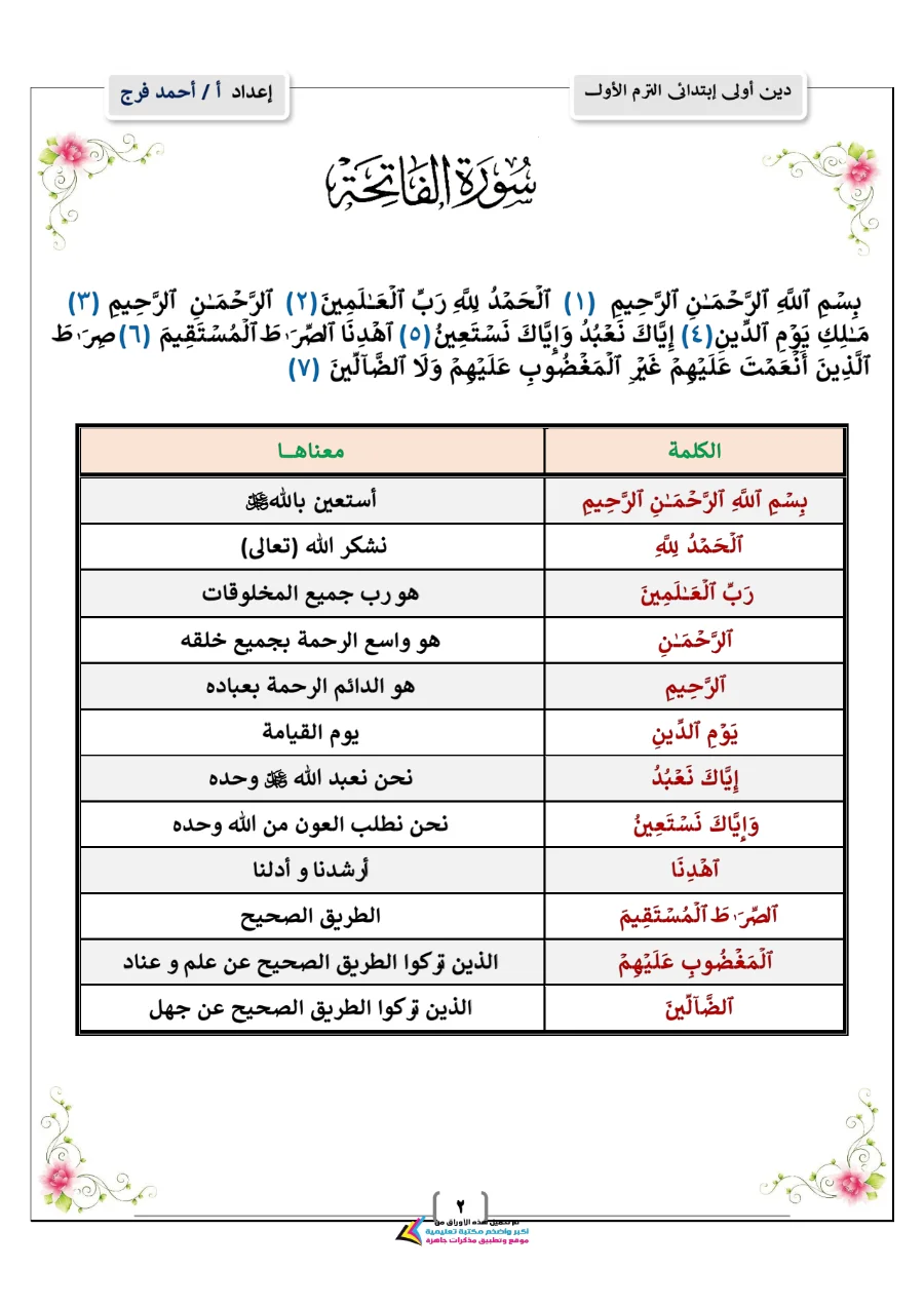 معاينة الصفحة 2 من مذكرة دين للصف الاول الابتدائي الترم الاول PDF 2027