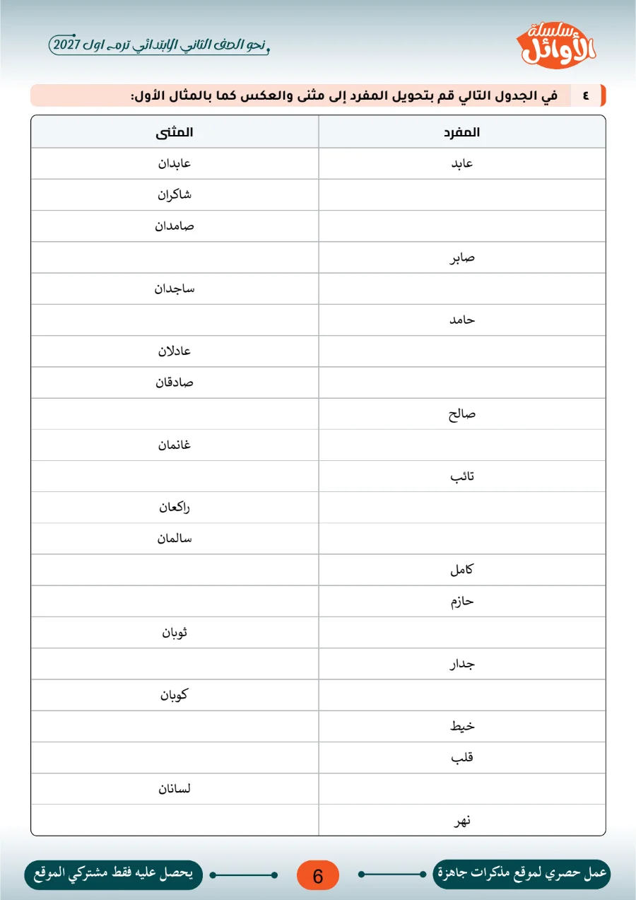 معاينة الصفحة 6 من بوكليت الأوائل في النحو للصف الثاني الابتدائي الترم الاول 2027 PDF بالاجابات