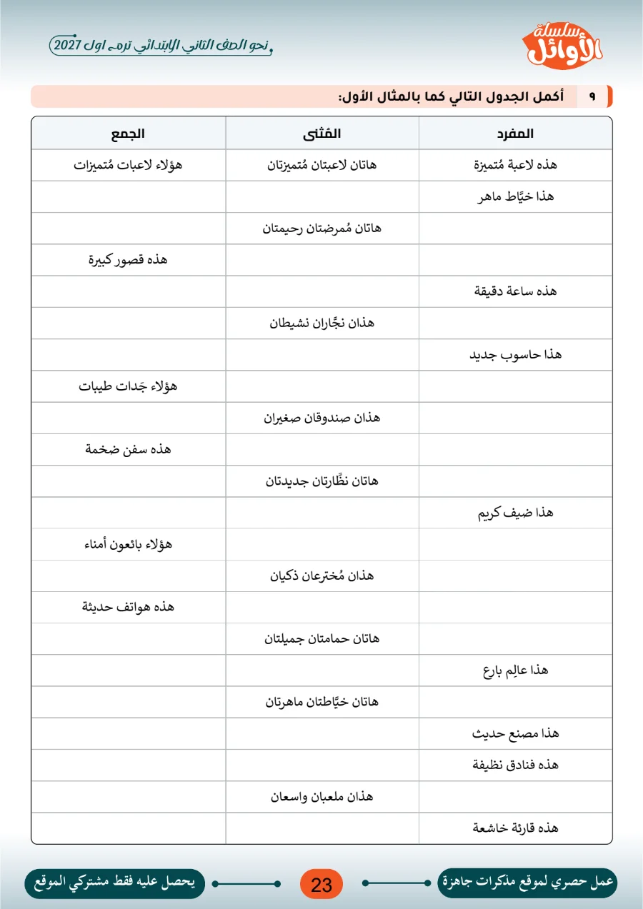 معاينة الصفحة 23 من بوكليت الأوائل في النحو للصف الثاني الابتدائي الترم الاول 2027 PDF بالاجابات