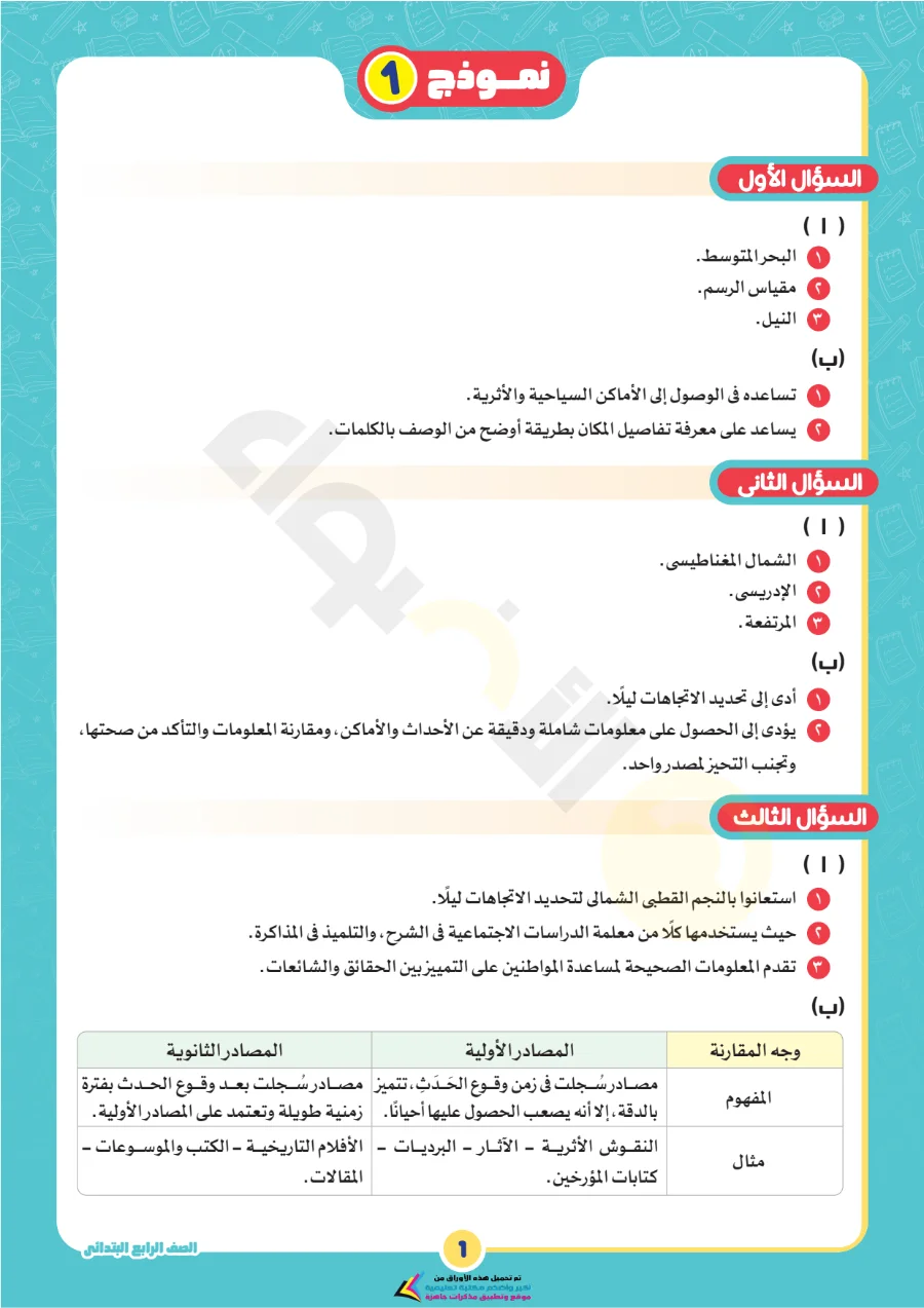 معاينة الصفحة 8 من بالاجابات امتحانات شهر اكتوبر دراسات اجتماعية للصف الرابع الابتدائي PDF 2027 نماذج الأضواء