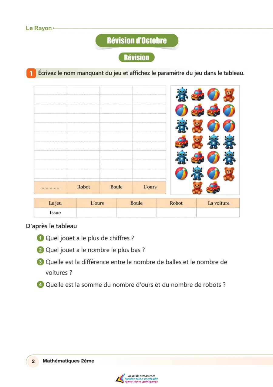 معاينة الصفحة 2 من مراجعة Math بالفرنساوي شهر أكتوبر بالاجابات للصف الثاني الابتدائي PDF 2027