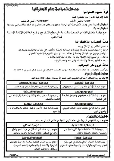 مذكرة جغرافيا اولى ثانوي ترم اول PDF مستر محمد سيد عبد العزيز