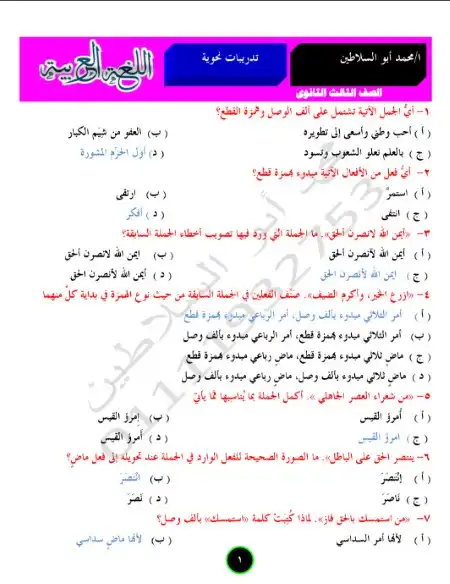 اسئلة نحو بالاجابات للصف الثالث الثانوي مستر محمد ابو السلاطين PDF