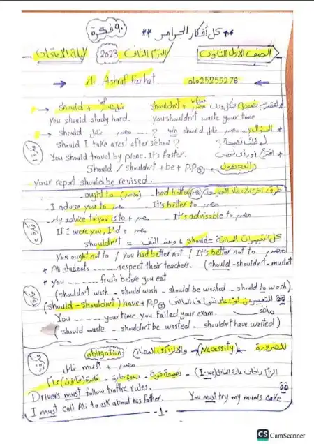 اهم 90 فكرة جرامر اولى ثانوي الترم الثاني مستر اشرف فرحات PDF