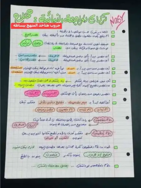 تركات المراجعة النهائية في اللغة العربية للصف الثالث الثانوي بخط اليد PDF