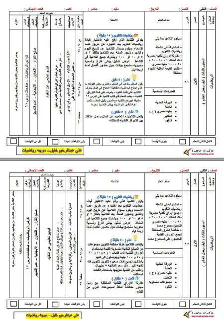 دفتر تحضير رياضيات تانية ابتدائي الترم الثاني مستر علي عبد الرحيم