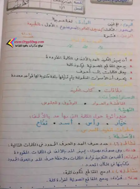 دفتر تحضير لغة عربية اولى ابتدائي ترم ثاني - بدون حقوق - جازى الله كل الخير من أعده