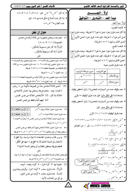 مذكرة الجبر والهندسة الفراغية تالتة ثانوي - اعداد مستر علي الدين يحيي