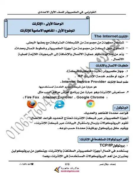 مذكرة الخوارزمي حاسب آلي اولى اعدادي ترم ثاني مستر بلال نصر