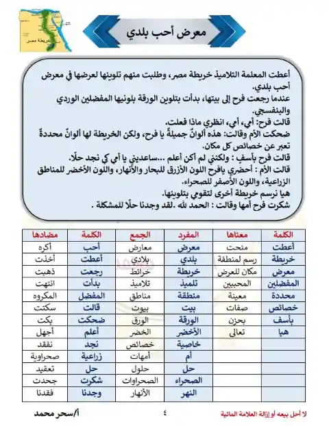 مذكرة لغة عربية تانية ابتدائي الترم الثاني 2024 مس سحر محمد