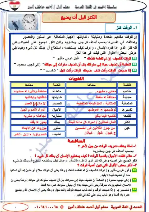 مذكرة عربي تانية اعدادي الترم الثاني مستر احمد عاطف امين