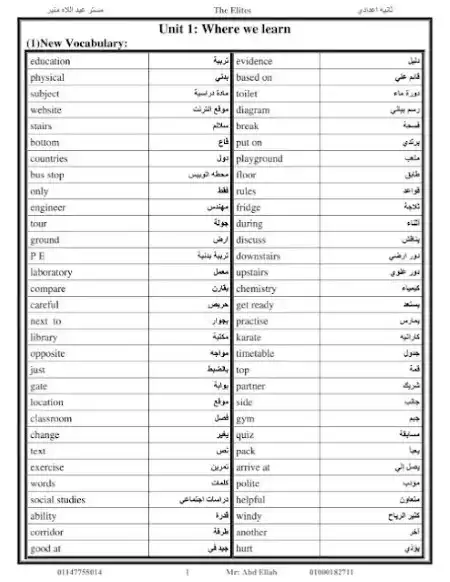 مذكرة لغة انجليزية للصف الثاني الاعدادي الترم الاول PDF