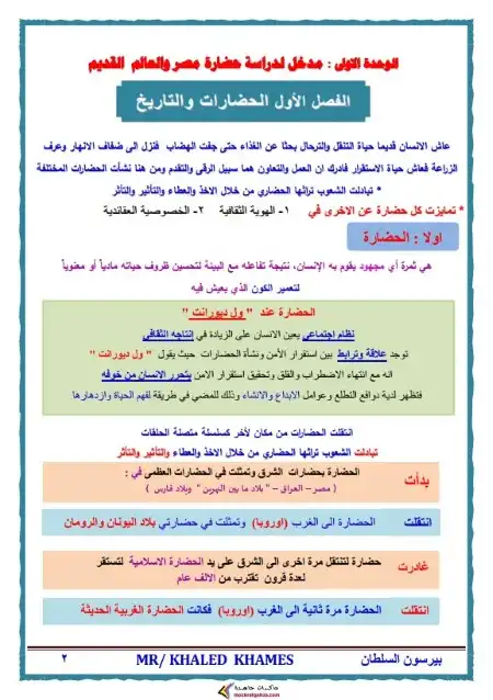 مذكرة بيرسون السلطان في تاريخ اولى ثانوي ترم اول - اعداد مستر خالد خميس