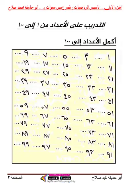 مذكرة تأسيس رياضيات سن 5 سنوات - اعداد مستر ابو حذيفة محمد صلاح