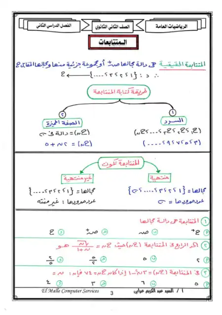 مذكرة رياضيات ادبي للصف الثاني الثانوي الترم الثاني PDF
