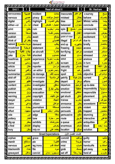 مذكرة شرح انجليزي تالتة ثانوي - مستر هشام ابو بكر