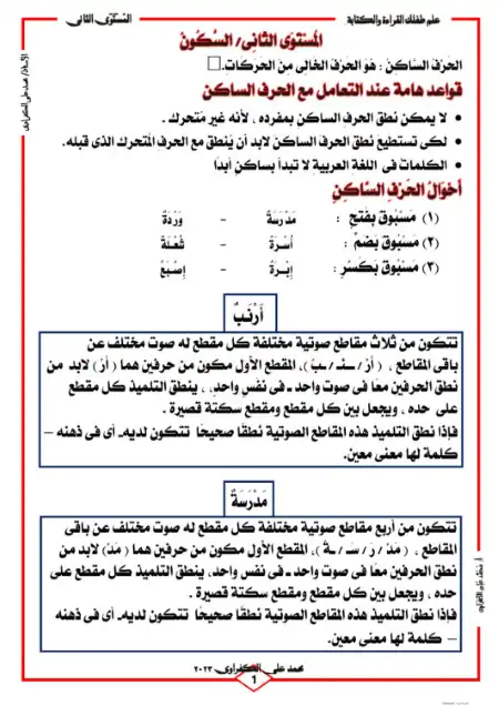 علم طفلك القراءة والكتابة المستوى الثاني - اعداد مستر محمد علي الكفراوي