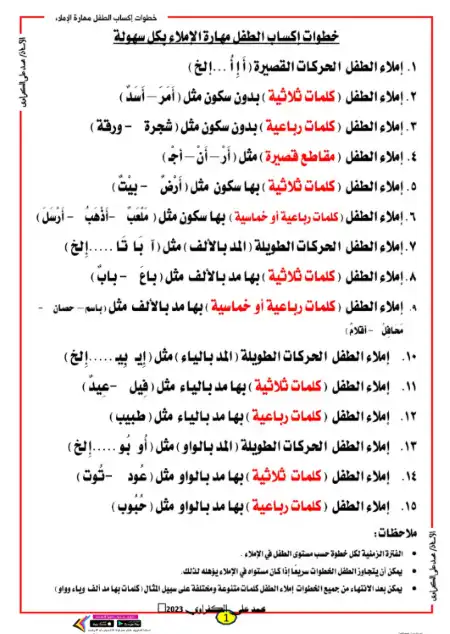 خطوات اكتساب الطفل مهارة الاملاء بكل سهولة - اعداد مستر محمد علي الكفراوي